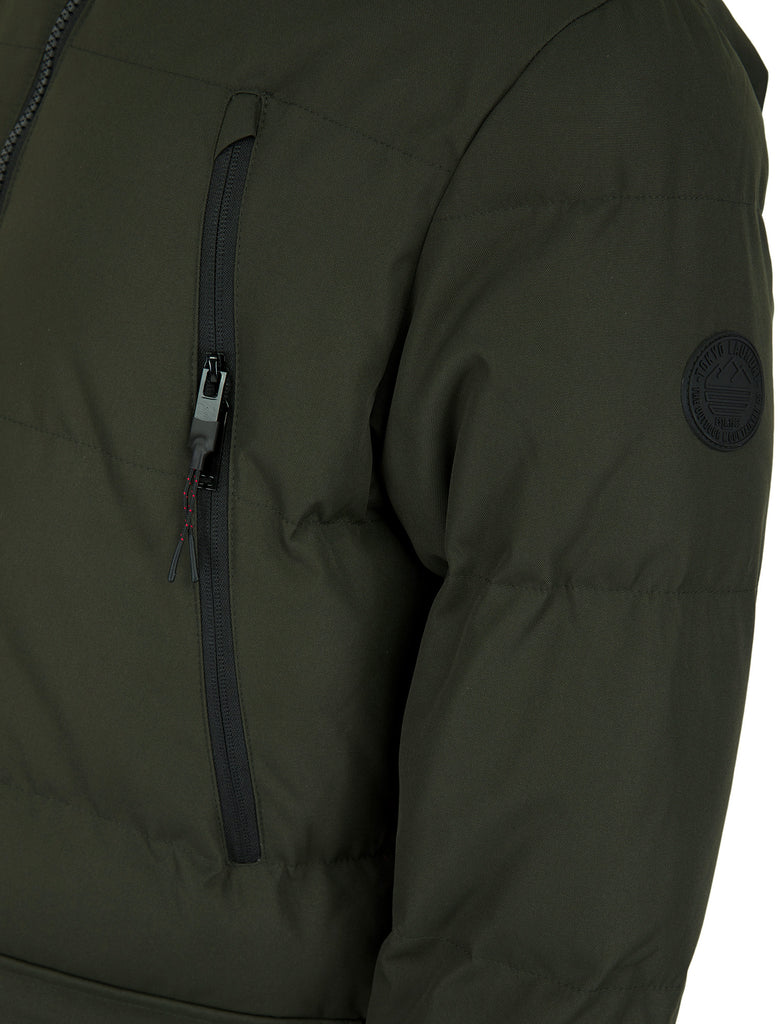 Darryl Padded Parka Coat with Faux Fur Trim Hood in Khaki Tokyo