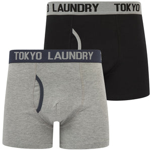 Rosman (2 Pack) Boxer Shorts Set in Light Grey Marl / Ombre Blue - Tokyo Laundry