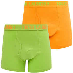 Hillside 3 (2 Pack) Boxer Shorts Set in Mock Orange / Opaline Green - Tokyo Laundry