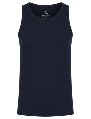 Vine 4 Pack Cotton Ribbed Sleeveless Vest Tops in Seagrass / Blue Horizon / Bright White / Sky Captain Navy - South Shore