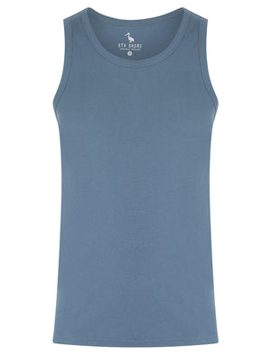 Victory 4 Pack Cotton Ribbed Sleeveless Vest Tops in Blithe Blue / Light Grey Marl / Jet Black / Blue Horizon - South Shore