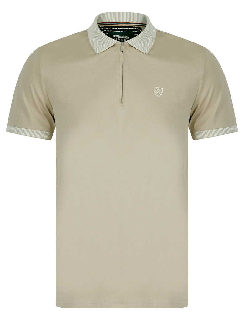 Yerwood Cotton Jersey Polo Shirt with Zip Fasten Collar in Silver