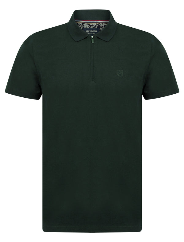 Wells 2 Cotton Jersey Polo Shirt with Zip Fasten Collar in Rich Green - Kensington Eastside