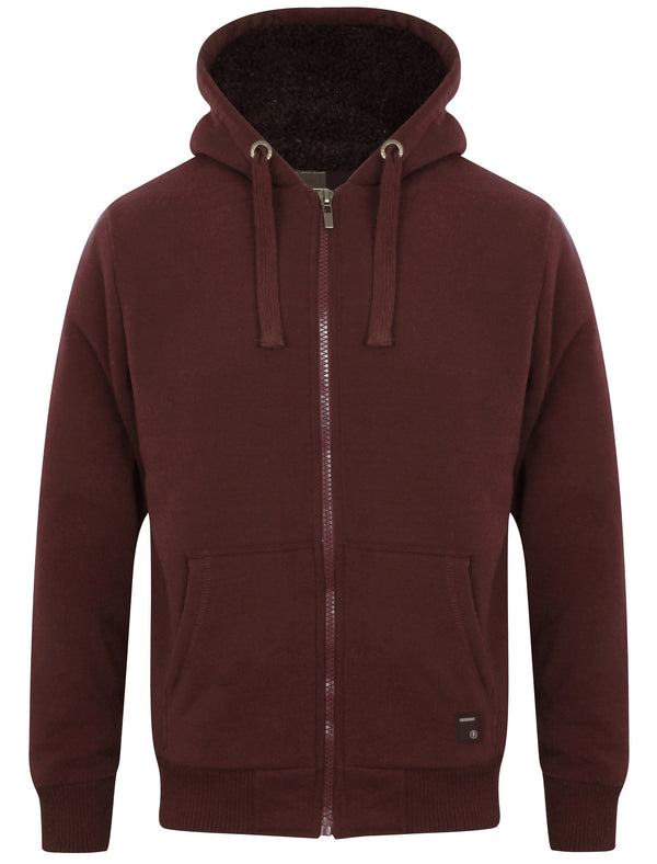 Omega Zip Through Hoodie With Borg Lining In Wine - Dissident