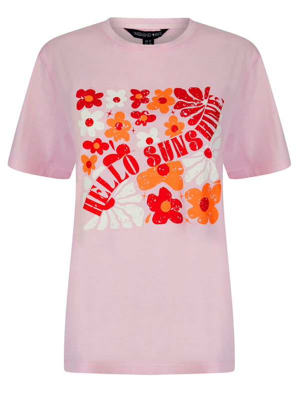 Caprice Graphic Motif Cotton Jersey Crew Neck Acid Wash T-Shirt in Pink - Weekend Vibes