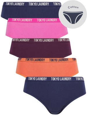 Molly Anne (5 Pack) Cotton Assorted Briefs in Peacoat Blue / Phlox Pink / Potent Purple / Ginger - Tokyo Laundry