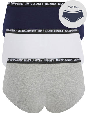 Elia (3 Pack) Assorted Hipster Briefs in Peacoat Blue / Bright White / Light Grey Marl - Tokyo Laundry