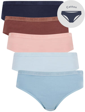 Hallie (5 Pack) Cotton Assorted Briefs in Peacoat / Marron / Pale Mauve / Niagara Mist / Mountain Spring - Tokyo Laundry