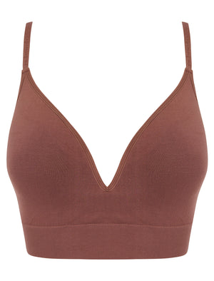 Lucile (2 Pack) Non-Wired Full Cup Soft Padded Stretch Rayon Plunge Bralette in Jet Black / Marron - Tokyo Laundry