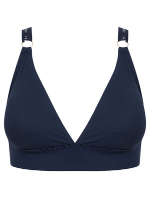Gigi (2 Pack) Non-Wired Full Cup Soft Padded Stretch Nylon Ribbed Plunge Bralette in Black Iris / Moonlight - Tokyo Laundry