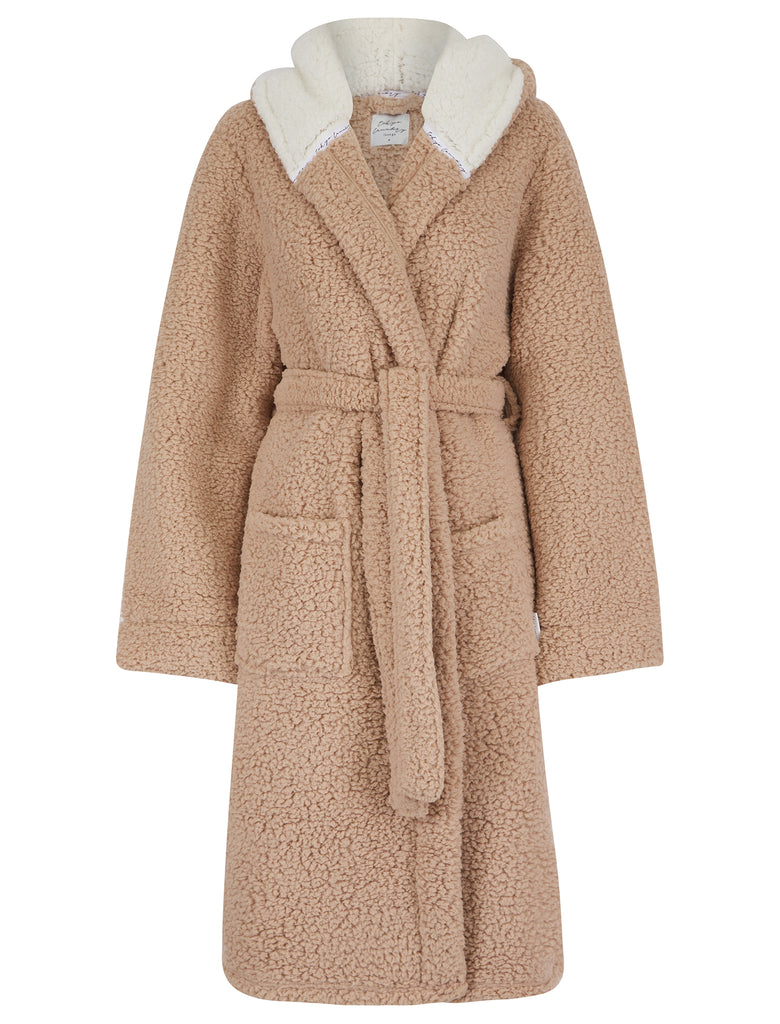 Women's Teddy Chunky Soft Fleece Tie Robe Dressing Gown with Hood