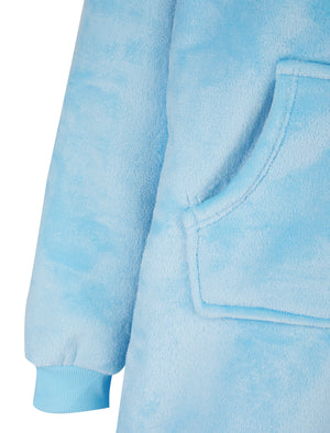 Adult Snuggling Soft Fleece Borg Lined Oversized Hooded Blanket with Pocket in Blue Bell - Tokyo Laundry
