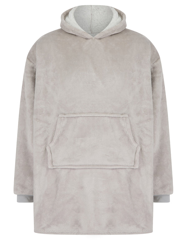 Adult Snuggling Soft Fleece Borg Lined Oversized Hooded Blanket with Pocket in Light Grey Marl - Tokyo Laundry
