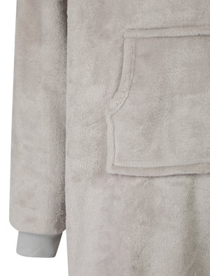 Adult Snuggling Soft Fleece Borg Lined Oversized Hooded Blanket with Pocket in Light Grey Marl - Tokyo Laundry