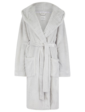 Women's Kia Chunky Soft Fleece Tie Robe Dressing Gown with Hood in Grey - Tokyo Laundry