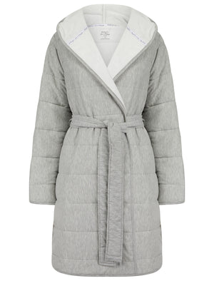 Women's Frankie Quilted Soft Fleece Tie Robe Dressing Gown with Hood in Grey - Tokyo Laundry