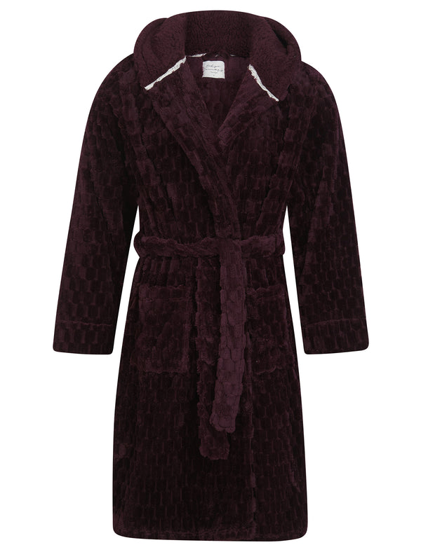 Women's Maeve Chunky Soft Fleece Tie Robe Dressing Gown with Hood in Fig - Tokyo Laundry