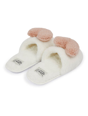 Heart Faux Fur Open Toe Slippers with Faux Fur Lining in Cream - Tokyo Laundry