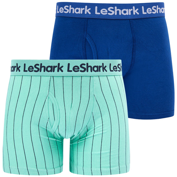 Trent (2 Pack) Pinstripe Boxer Shorts Set in Dusty Jade Green / Limoges Blue - Le Shark