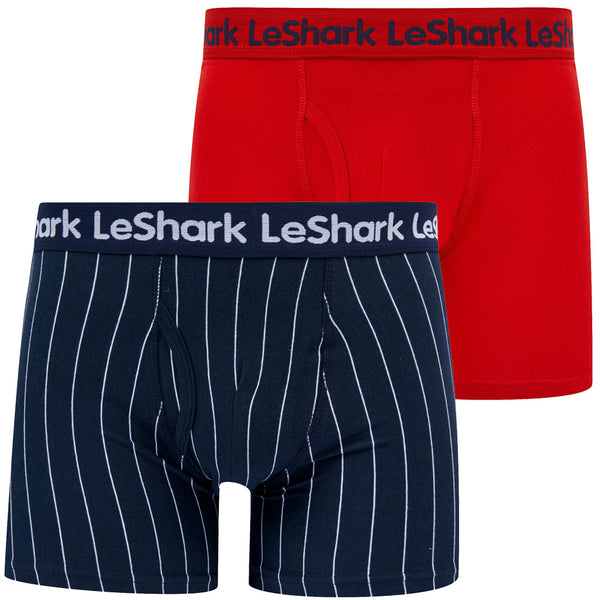 Trent (2 Pack) Pinstripe Boxer Shorts Set in Sky Captain Navy / Chinese Red - Le Shark