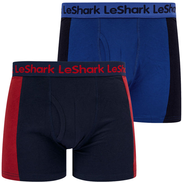 Dorset (2 Pack) Colour-Block Boxer Shorts Set in Sky Captain Navy / Karanda Red - Le Shark