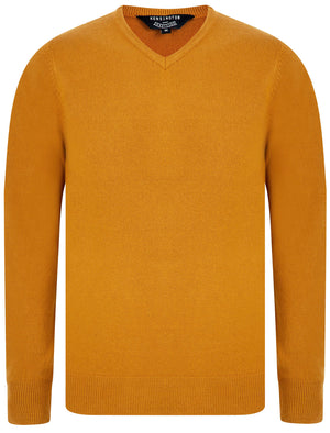 Marling (2 Pack) Soft Cashmillon Knitted V Neck Jumpers in Ebony Grey / Mustard - Kensington Eastside