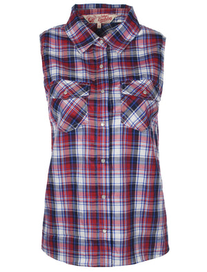 Abigail Checkered Sleeveless Shirt in Red - Tokyo Laundry