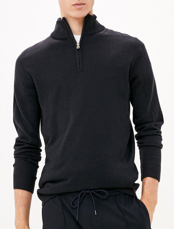 Redwood 2 Half Zip Neck Cashmilon Knit Jumper in Dark Navy - Kensington Eastside