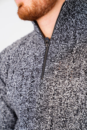 Eskra Half Zip Cable Knit Jumper in Black & Optic White - Tokyo Laundry