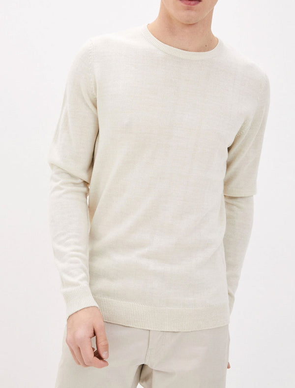 Houston Basic Crew Neck Knitted Jumper in Oatgrey Marl - Kensington Eastside