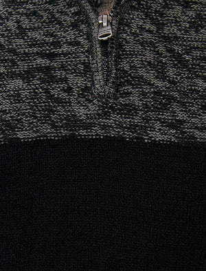 Lansallos Half Zip Neck Colour Block Knit Jumper in Black / Castlerock - Kensington Eastside