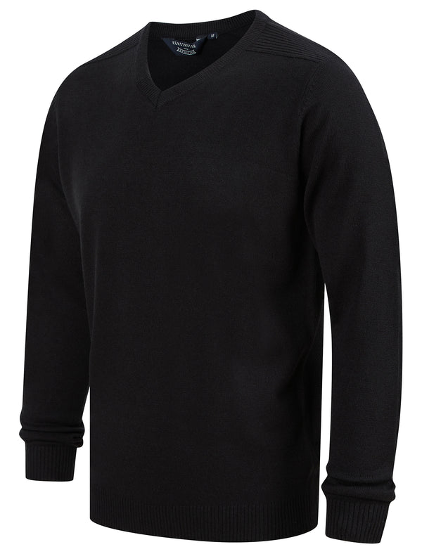 Mondrich V-Neck Knitted Jumper in Jet Black - Kensington Eastside