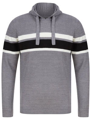 Arcs Textured Waffle Knit Pullover Hoodie in Mid Grey Marl - Dissident