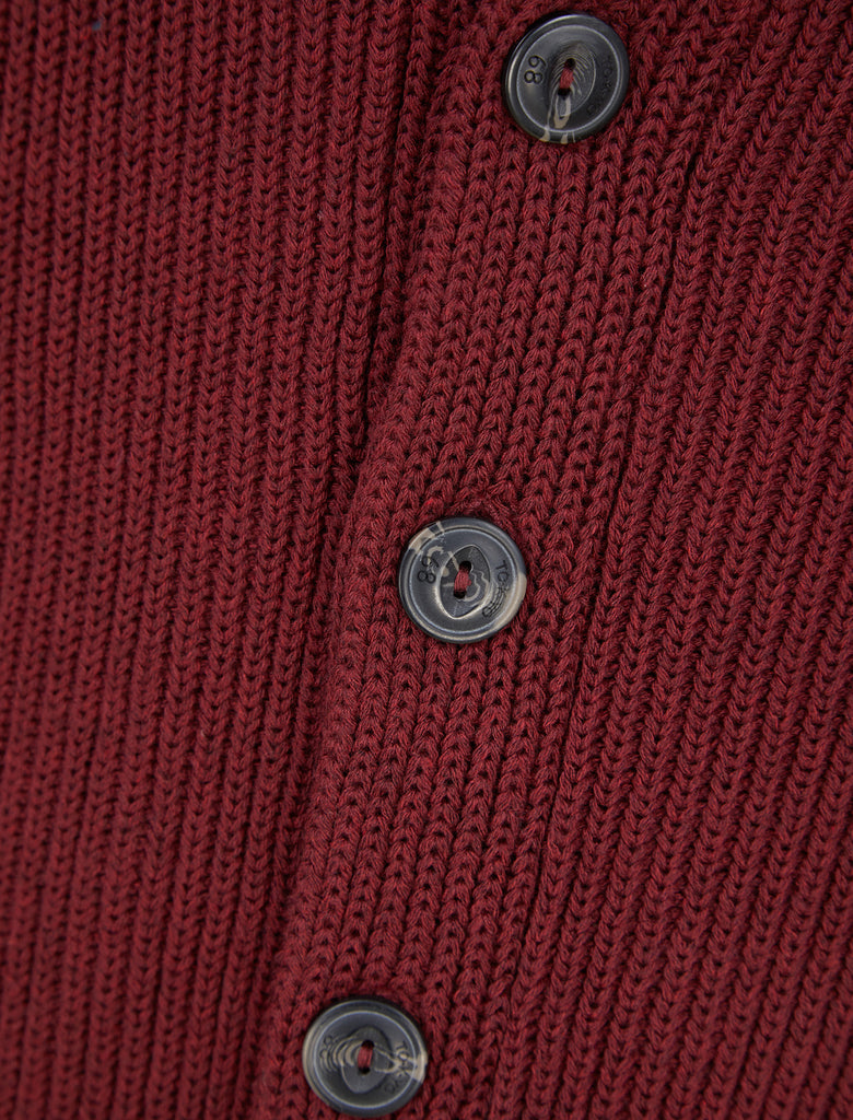 Hurd Rib Knit Cotton Rich Shawl Neck Cardigan in Claret - Tokyo