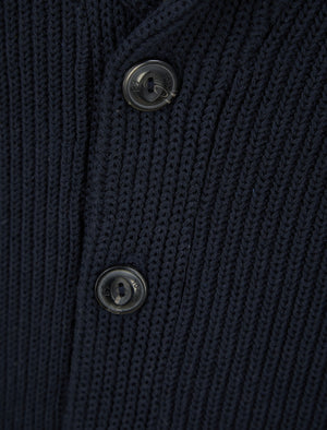 Hurd Rib Knit Cotton Rich Shawl Neck Cardigan in Navy - Tokyo Laundry
