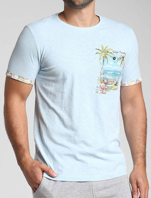 Raft Cotton Slub T-Shirt with Printed Pocket In Tokyo Sky Blue - Tokyo Laundry