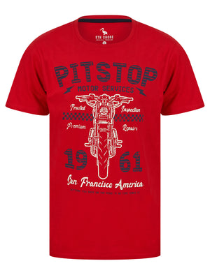 Pitstop Motif Cotton Jersey T-Shirt in Barados Cherry - South Shore