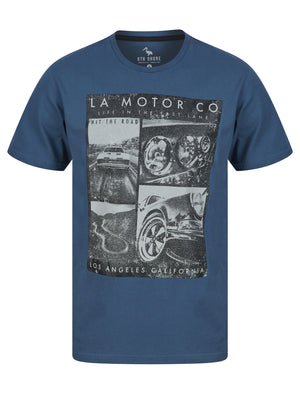 La Motor Co Motif Cotton Jersey T-Shirt in Insignia Blue - South Shore