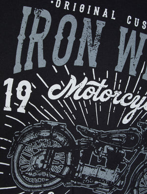 Iron Wheels Motif Cotton Jersey T-Shirt in Jet Black - South Shore