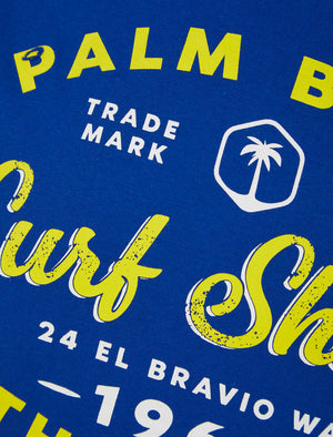 Palm Beach Motif Cotton Jersey T-Shirt in Sea Surf Blue - South Shore