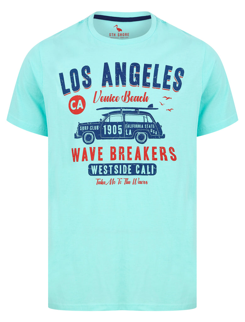 Wave Breakers Motif Cotton Jersey T-Shirt in Limpet Shell Blue - South ...