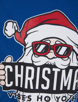 Men's Christmas Vibes Motif Novelty Cotton Christmas T-Shirt in Turkish Sea - Merry Christmas