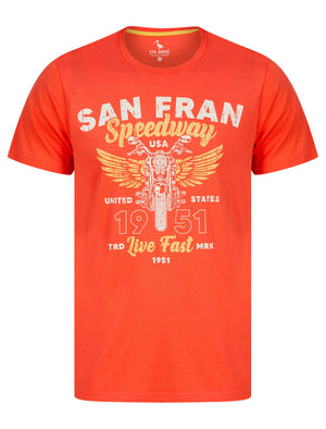 Seattle Speedsters Motif Cotton Jersey T-Shirt in Hot Coral - South Shore