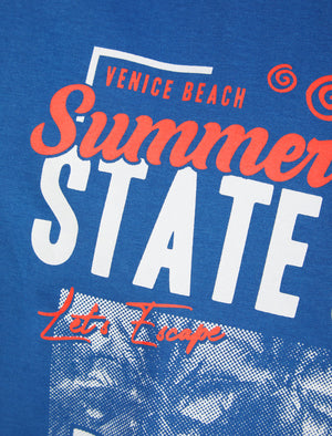 Summer State Motif Cotton Jersey T-Shirt in Deep Water - South Shore