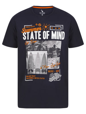 Summer State Motif Cotton Jersey T-Shirt in Sky Captain Navy - South Shore