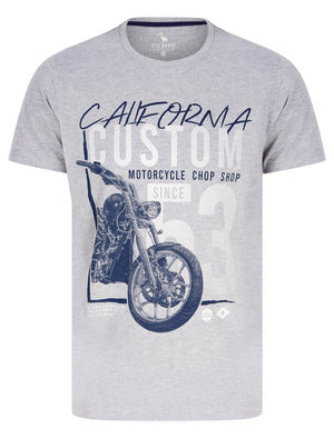 Custom Chop Shop Motif Cotton Jersey T-Shirt in Light Grey Marl - South Shore