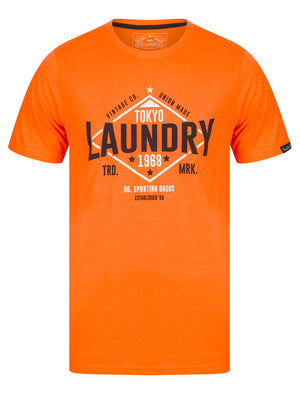 Elite Vintage Cracked Print Motif Cotton Jersey T-Shirt in Golden Poppy Orange - Tokyo Laundry
