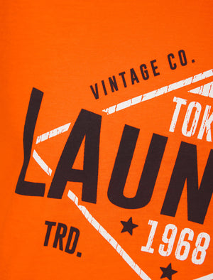 Elite Vintage Cracked Print Motif Cotton Jersey T-Shirt in Golden Poppy Orange - Tokyo Laundry