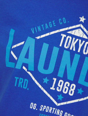 Elite Vintage Cracked Print Motif Cotton Jersey T-Shirt in Jet Blue - Tokyo Laundry