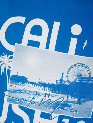 Cali Dreams Motif Cotton Jersey T-Shirt in French Blue - South Shore